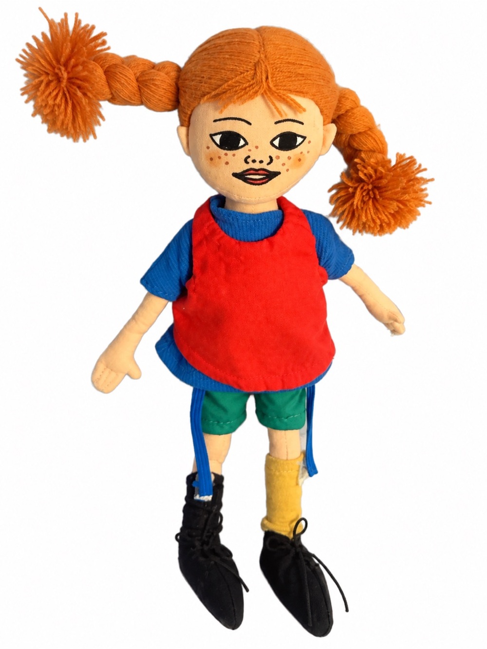 Pippi Longstocking Plush Rag Doll Orange Braids Mismatched Stockings